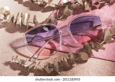 Transparent frame gradient sunglasses pink cotton fabric