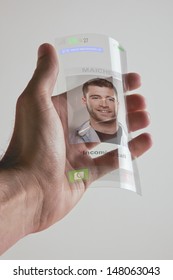 Transparent future mobile phone made of graphene. Concept.  Graphene application