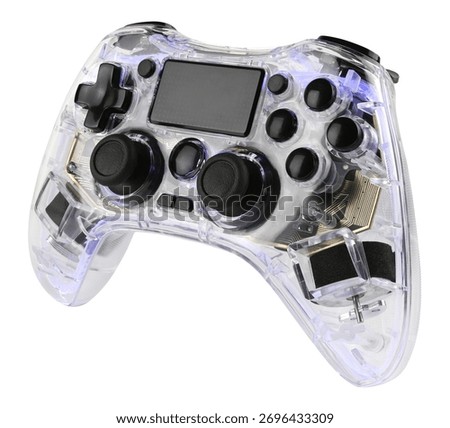 Transparent gaming controller isolated on a white background. Completely in focus.