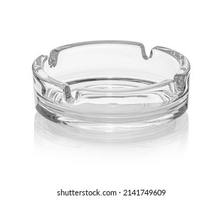 Transparent Glass Ashtray Isolated On White Background. Ware For Bar, Restaurant, Pub, Cafe.