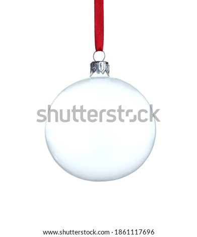 Transparent glass Christmas ball with red ribbon isolated on white