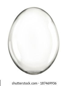 transparent glass egg isolated on white.