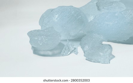 Transparent Ice Chunks Isolated On White Background With Natural Frozen Texture