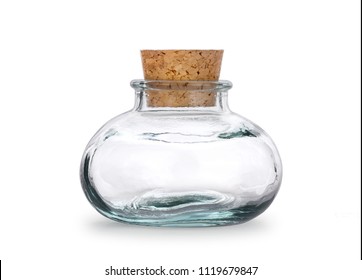 Transparent jar with a cork on a white background.