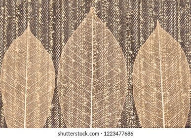 Transparent leaves on cotton fabric texture, handwoven textile background - Shutterstock ID 1223477686