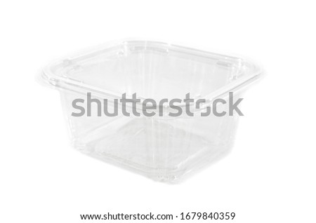 transparent plastic container isolated on a white background. Capacity for products.