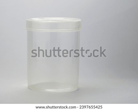 Transparent plastic jar made from polypropylene, isolated on white background