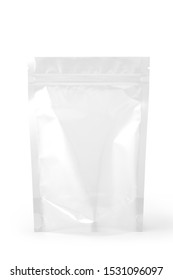 Transparent Plastic Zipper Bag Packaging. Isolated On White Background.