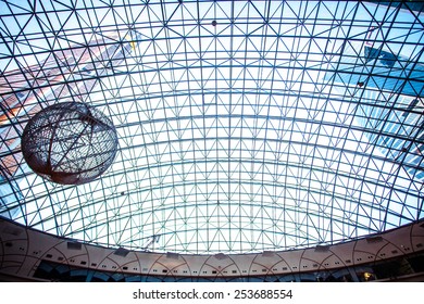 Transparent Roof Of Shopping Center AfiMall City And Mercury City Tower