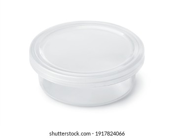 Transparent round plastic container isolated on white
