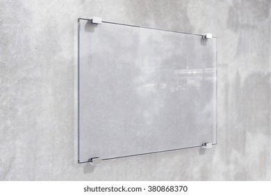 Transparent Signboard On Concrete Wall, Mock Up