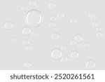 Transparent soap bubble pattern on a gray background wallpaper. Bubble floating isolated on white background. Minimal and clean white background.