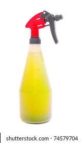 Transparent Spray Bottle With Pesticide On White Background
