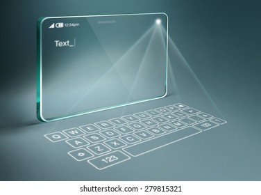 Transparent tablet with digital virtual keyboard. A projection keyboard is a form of computer input device whereby the image of a virtual keyboard is projected onto a surface. - Powered by Shutterstock