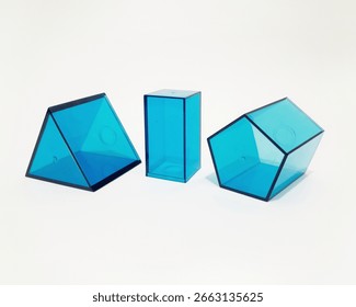 Transparent triangular prism, transparant rectangular prism,and Transparent pentagonal prism, Geometric Solids