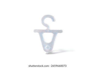 A transparent, triangular-shaped plastic hanger with a hook on top. It's commonly used to hang lightweight items like underwear or socks in retail stores.