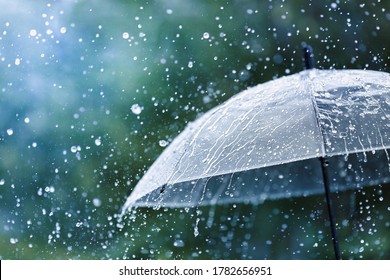 Transparent umbrella under rain against water drops splash background. Rainy weather concept. - Powered by Shutterstock