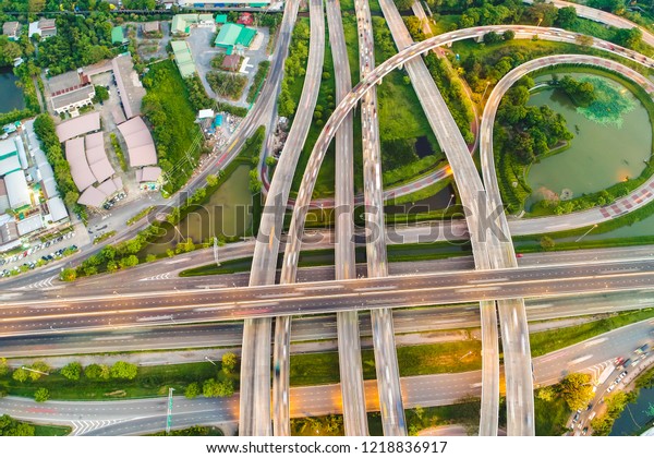 Transport city junction road aerial view with
vehicle movement