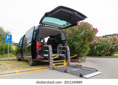 Transport For Disabled Persons On Wheelchair. Accessible Car With Lift Ramp.