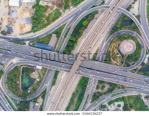 Transport\
junction city road with roundabount aerial\
view