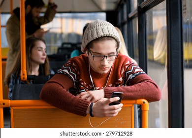 transport. people in the bus. she wondered in transport. man rides a bus, listening to music - Powered by Shutterstock