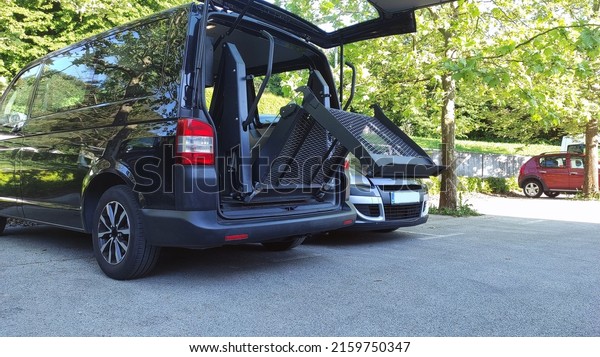 Transport for person with disability on wheelchair\
with van lift.