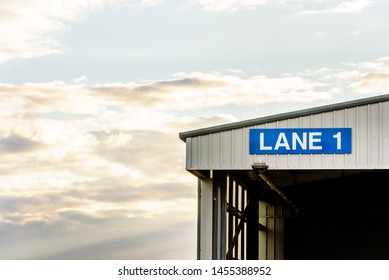 Transport Test Station Sign With Text Lane One In Uk