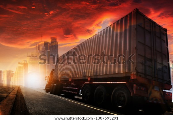 Transportation, import-export and logistics\
concept, container truck, transport and import-export commercial\
logistic, shipping business\
industry