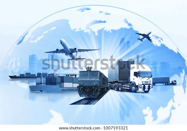 Transport Import Export Und Logistikkonzept Container Lkw Schiff Stockfoto Jetzt Bearbeiten