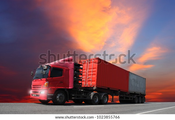 Transportation, import-export and logistics\
concept, container truck, transport and import-export commercial\
logistic, shipping business\
industry