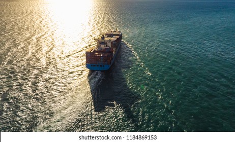 Transportation Logistics Cargo Shipping Fright And Import Export Business Open Sea Asia Pacific Aerial View From Drones Camera Evening Time