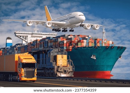 transportation logistics container cargo ship cargo plane 3d rendering illustration