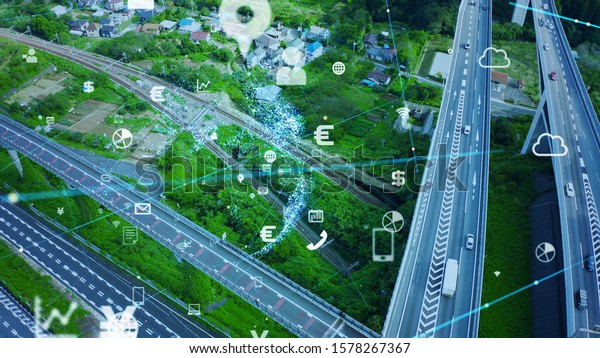 Transportation system concept. Communication network.\
Autonomous technology.\
