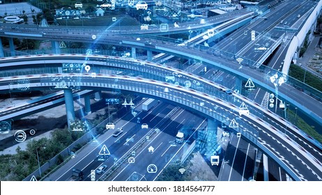 Transportation and technology concept. ITS (Intelligent Transport Systems). Mobility as a service. *Video version available in my portfolio. - Shutterstock ID 1814564777