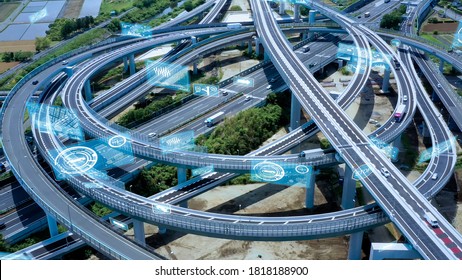 Transportation And Technology Concept. ITS (Intelligent Transport Systems). Mobility As A Service. Digital Traffic Sign.