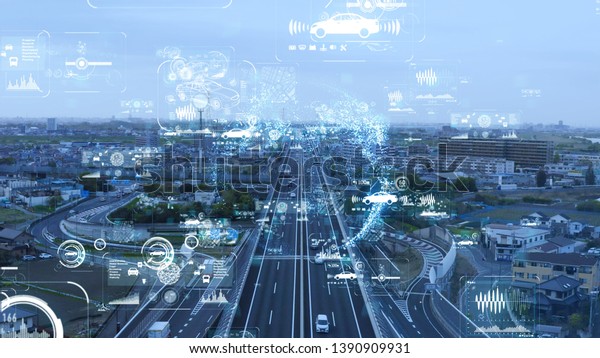 Transportation and technology concept. ITS\
(Intelligent Transport\
Systems).