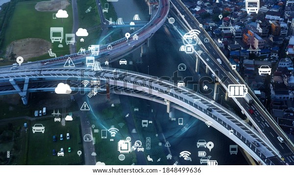 Transportation and technology\
concept. ITS (Intelligent Transport Systems). Mobility as a\
service.
