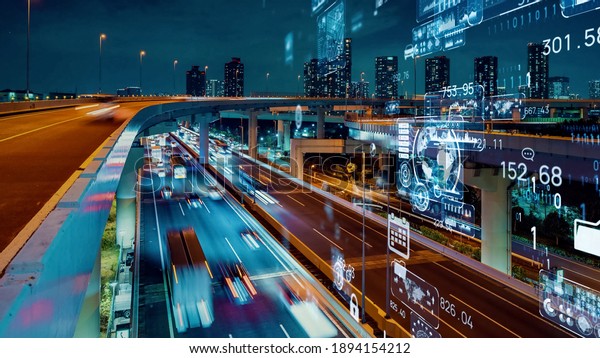 Transportation and technology\
concept. ITS (Intelligent Transport Systems). Mobility as a\
service.