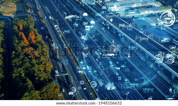 Transportation and\
technology concept. ITS (Intelligent Transport Systems). Mobility\
as a service.\
Telematics.