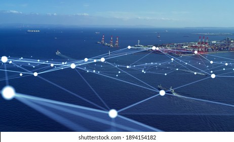 Transportation and technology concept. Shipping industry. Marine radio. Smart logistics.