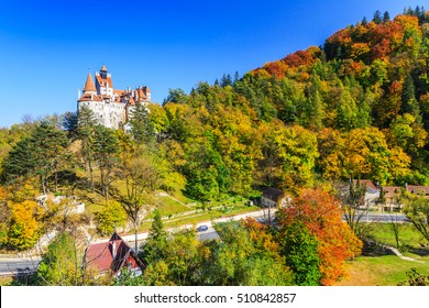 Transylvania, Romania. The Medieval Castle Of Bran, Known For The Myth Of Dracula. 