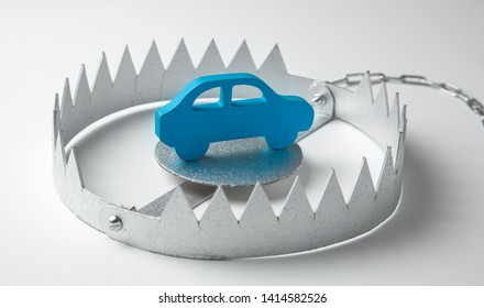Trap With Bait Car. The Risk Of Buying Bad Car. Car Insurance. Gray Background