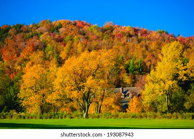 Trapp Family Lodge Surrounded By Fall Foliage, Stowe, Vermont, USA