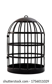Trapped and captivity conceptual idea with black bird cage isolated on white background and clipping path cutout