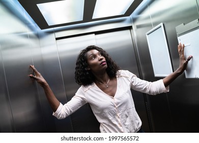 Trapped Or Stuck Inside Elevator. Fear And Agoraphobia