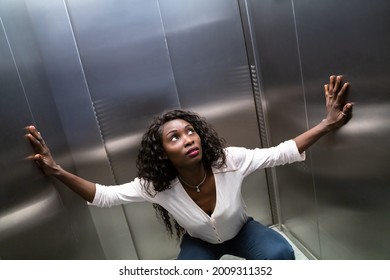 Trapped Or Stuck Inside Elevator. Fear And Agoraphobia