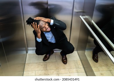 Trapped Or Stuck Inside Elevator. Fear And Agoraphobia