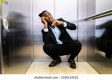 Trapped Or Stuck Inside Elevator. Fear And Agoraphobia