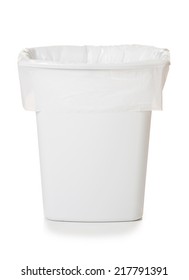 Trash Bin Holding An Empty Bag On White Background