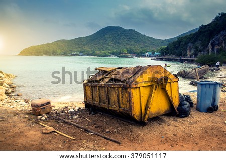 trash bin on the beach